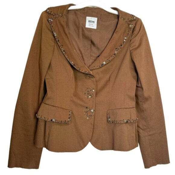 Moschino Vintage Beaded Cotton Peplum Blazer Jacket Cheap &Chic Ruffles Flare 10 - Picture 2 of 16